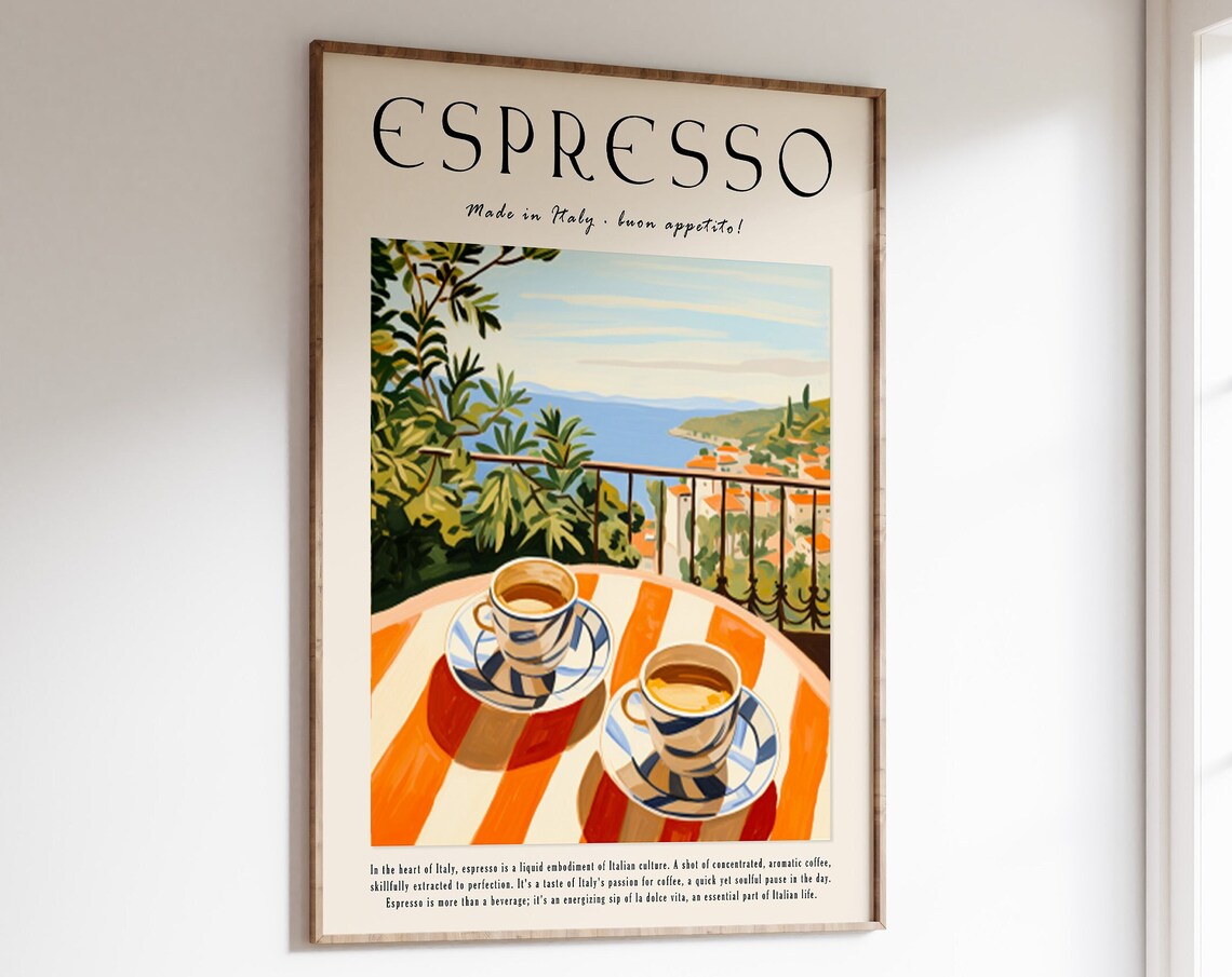 Coffee Poster Italian Espresso Print, Vintage Kitchen Decor