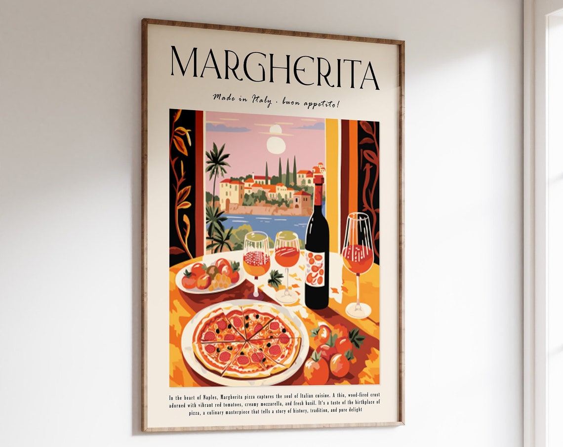 Margherita Pizza Naples Made in Italy Retro Kitchen Art Poster