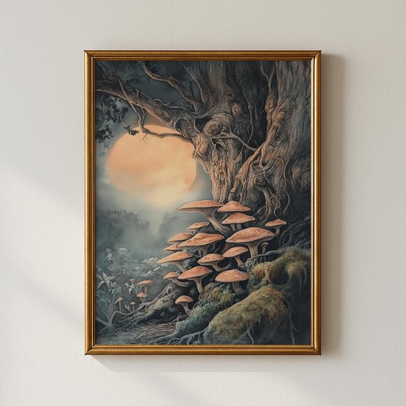 Vintage Mushroom Print, Landscape Decor