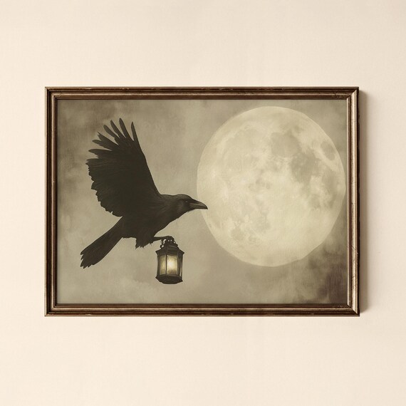 Halloween Crow And Lantern Print Holiday Wall Art Bathroom Collected Prints Cpl661