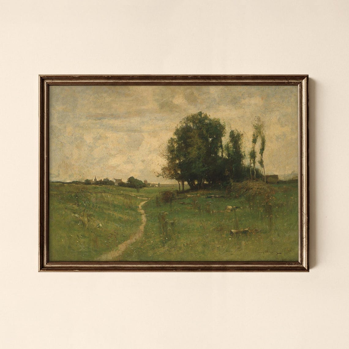 Vintage Country Lane Winding Path Through Green Pasture Print