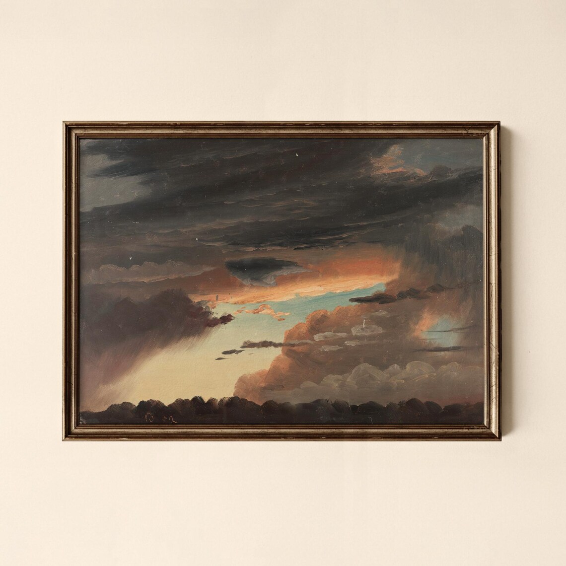 Dramatic Storm Clouds at Sunset Vintage Oil Painting Artwork Poster