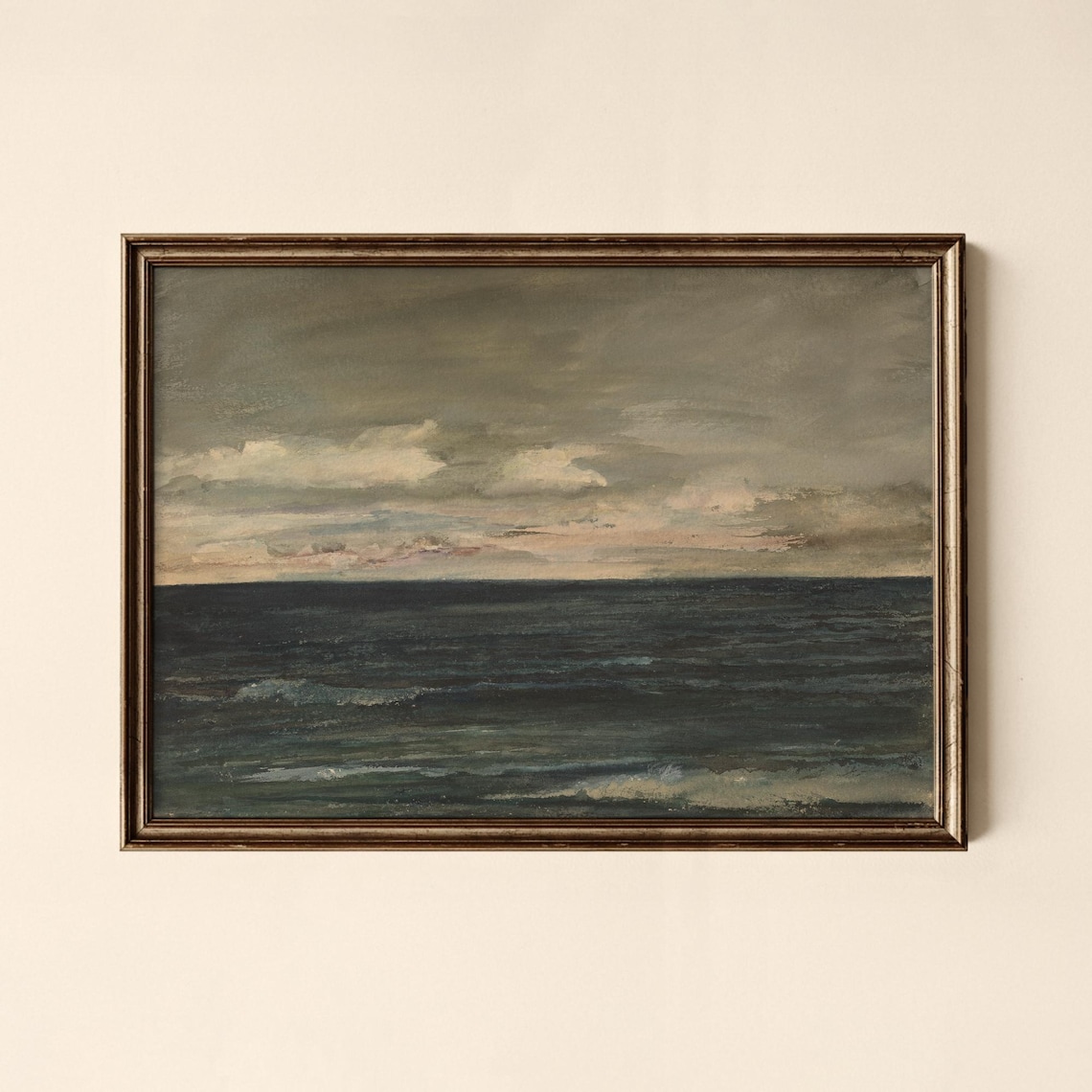 Dark Moody Ocean Seascape Cloudy Horizon Vintage Oil Painting Art Poster