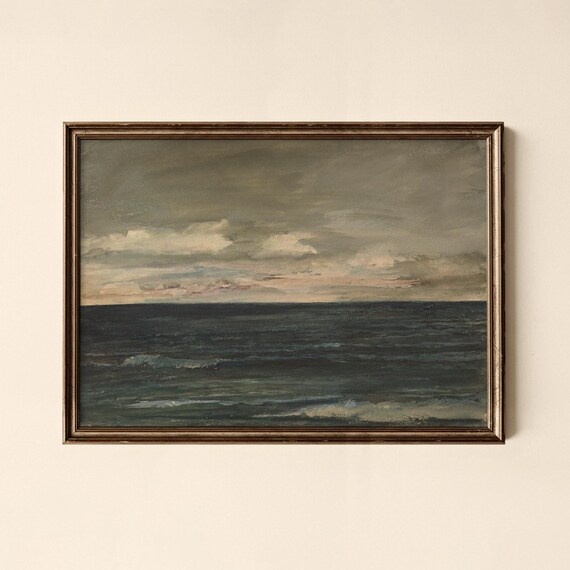 Dark Moody Ocean Seascape Cloudy Horizon Vintage Oil Painting Art Poster