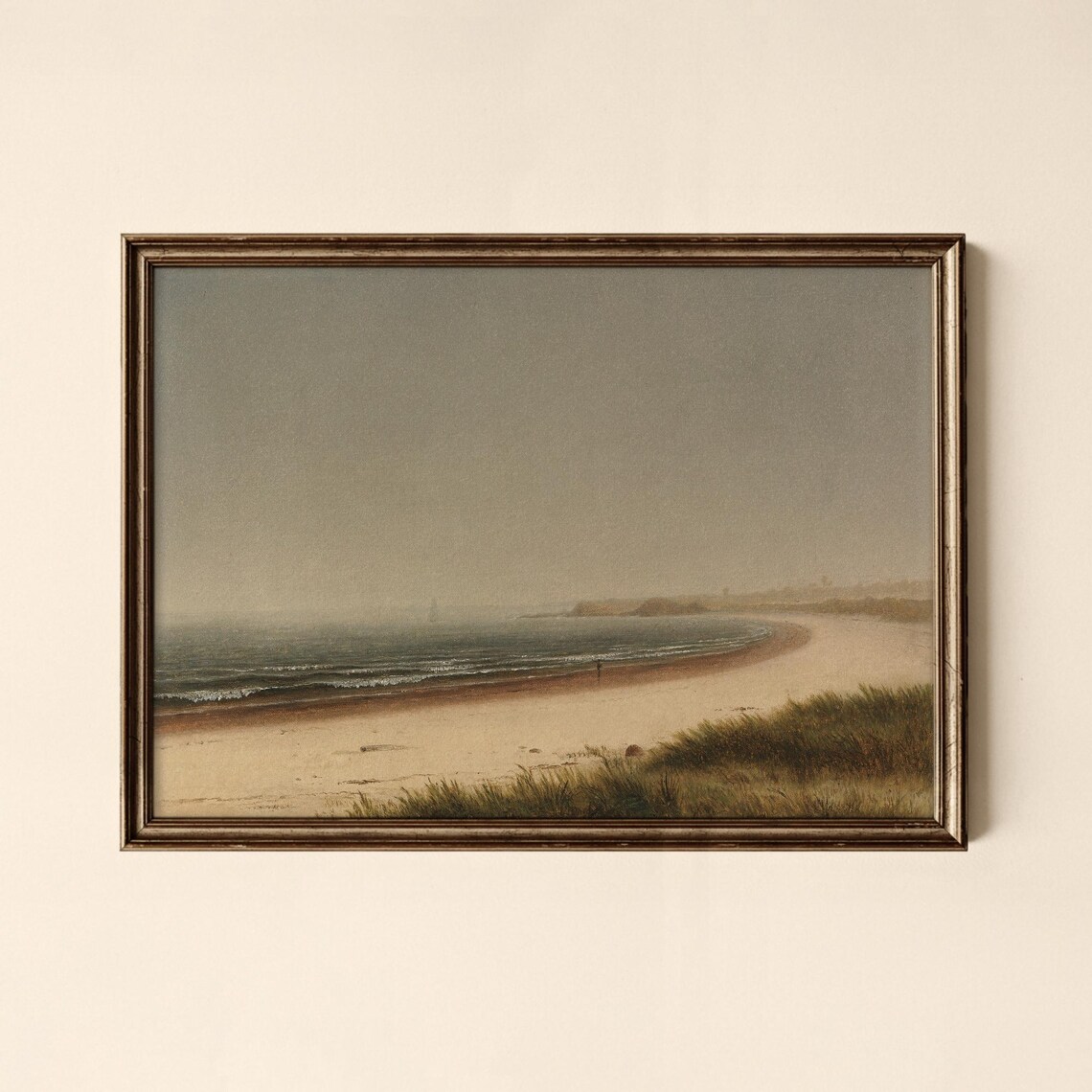 Vintage Misty Beach Landscape Foggy Shoreline Antique Seascape Print