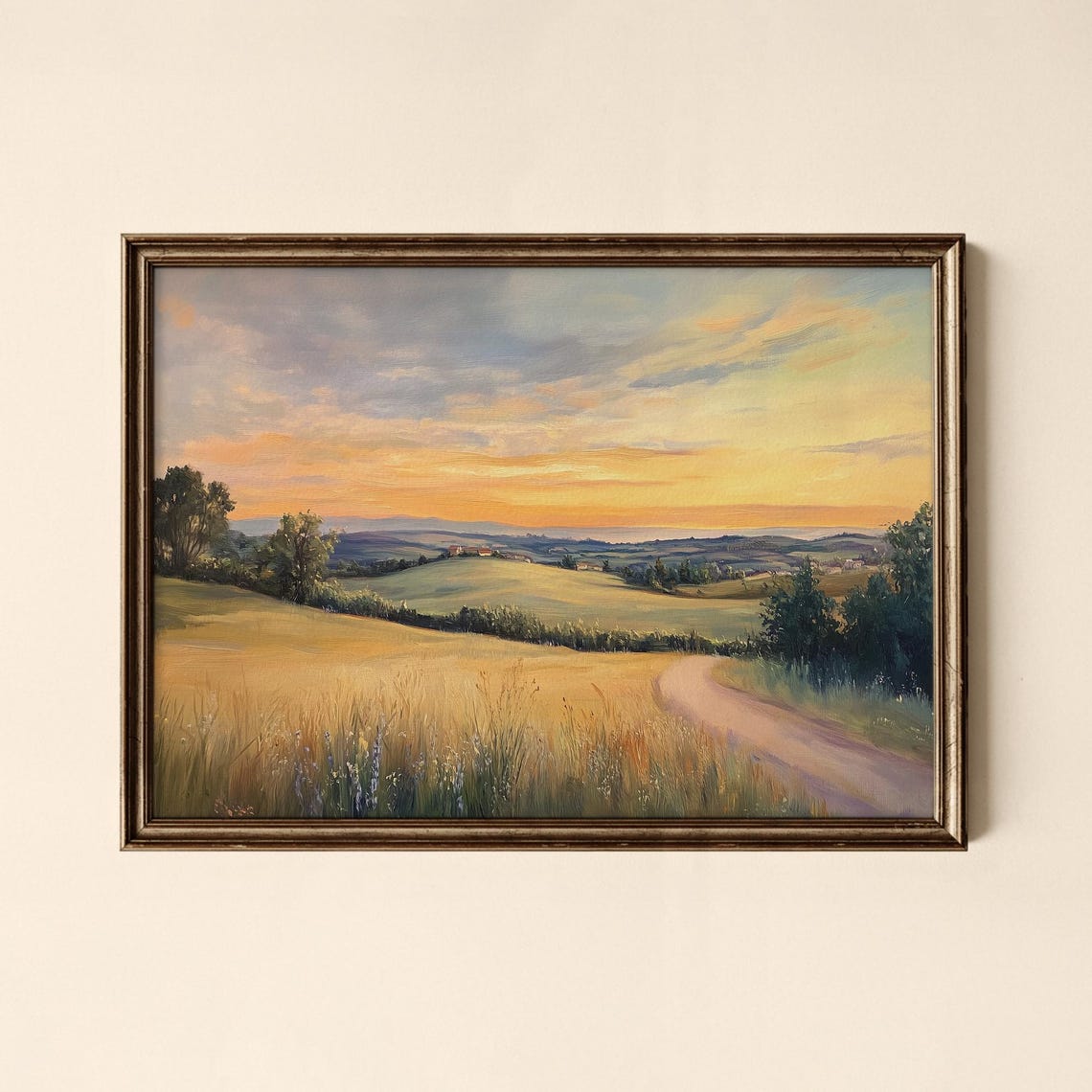 Golden Sunset Rolling Country Fields Countryside Landscape Poster