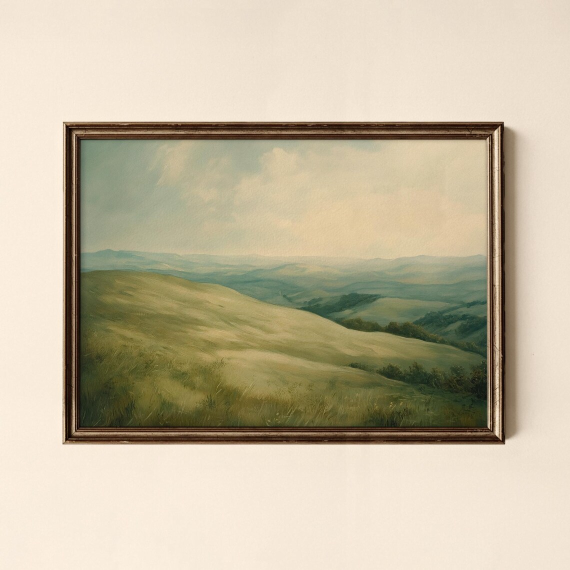 Rolling Green Hills Vintage Countryside Landscape Art Poster