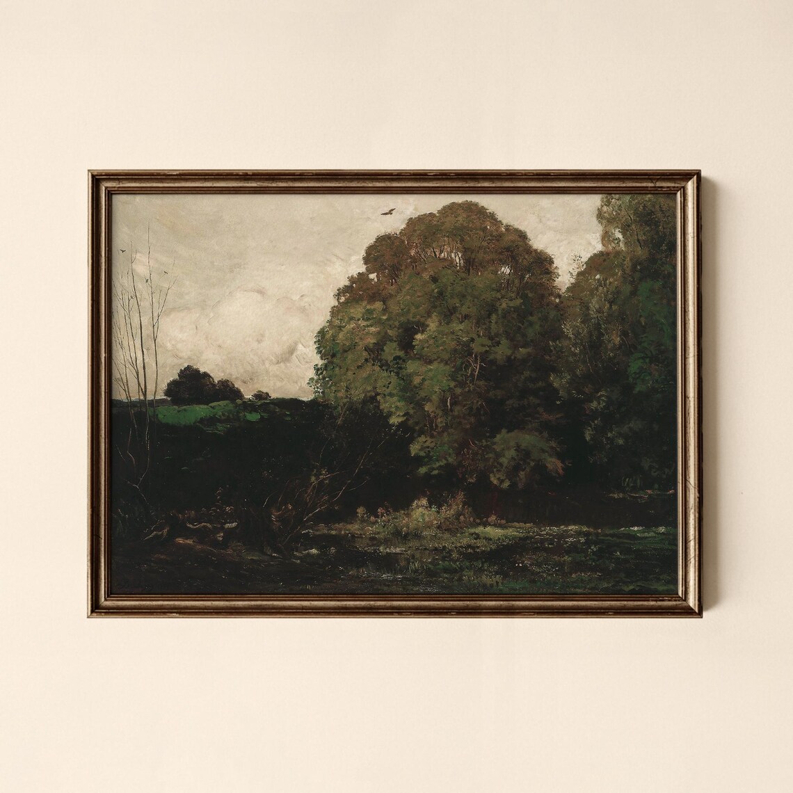 Moody Dark Woodland Vintage Forest Landscape Painting Poster
