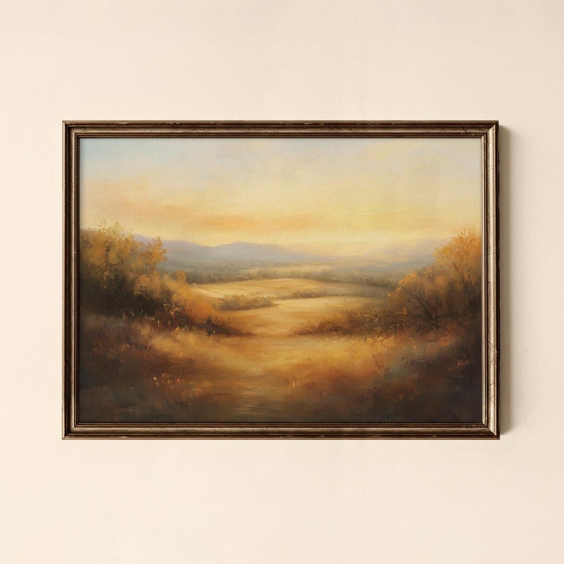 Golden Autumn Meadow Sunset Rolling Hills Vintage Landscape Poster