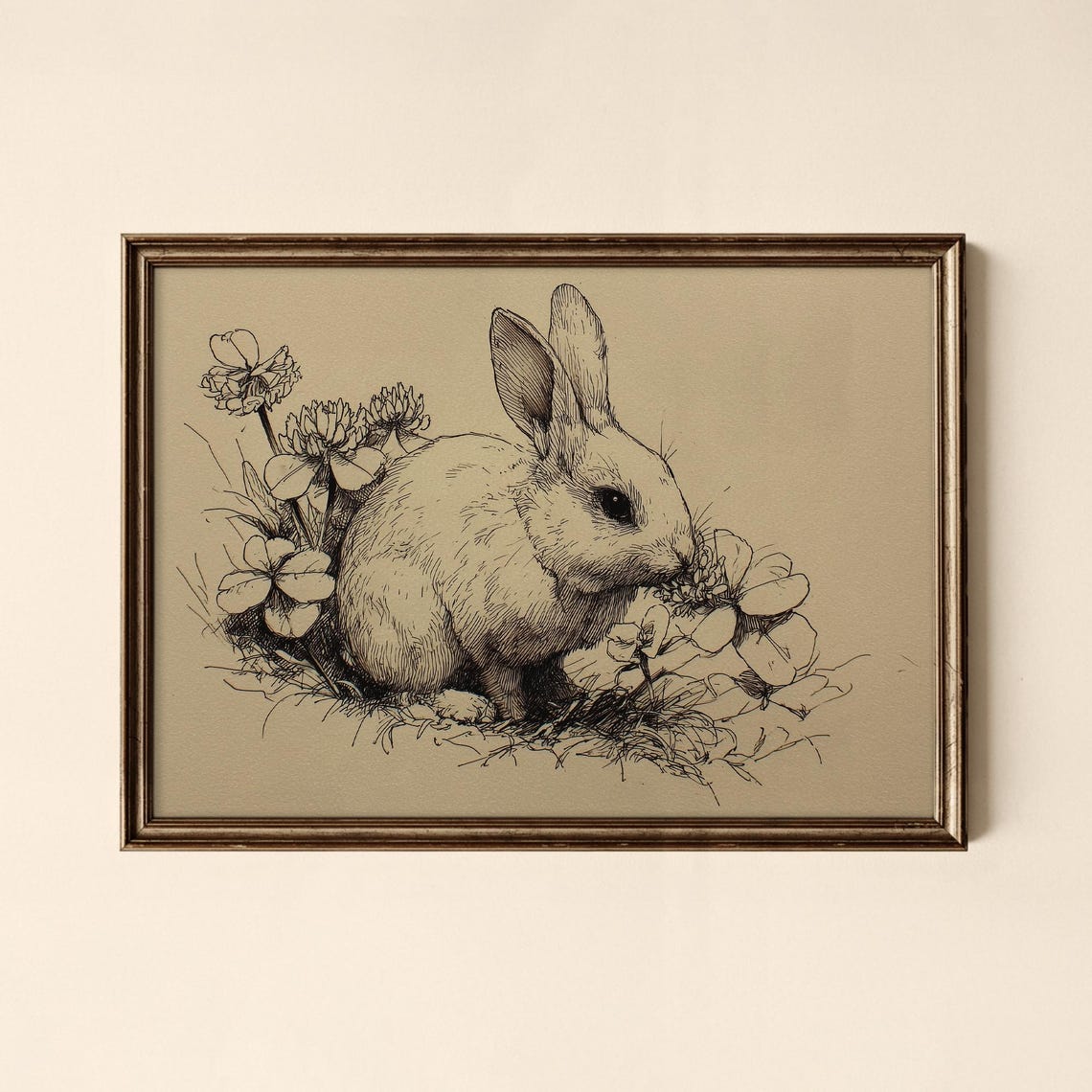 Vintage Rabbit Print Flower Wall Art Bedroom Collected Prints Cpl735