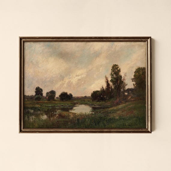 Vintage Moody Green Landscape Print Living Room Decor Collected Prints Cpl323