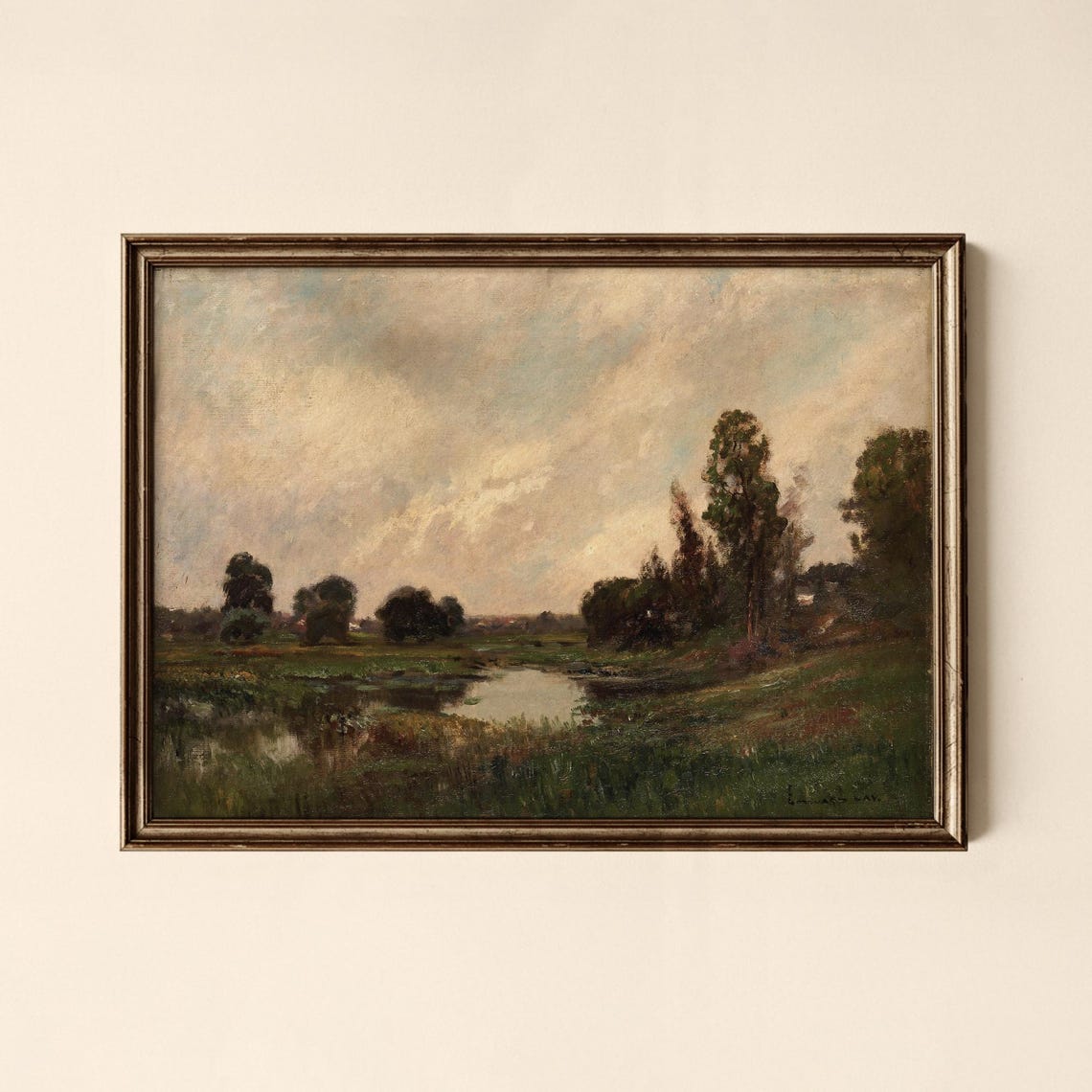 Moody Green Marsh Landscape Impressionist Oil Painting Print