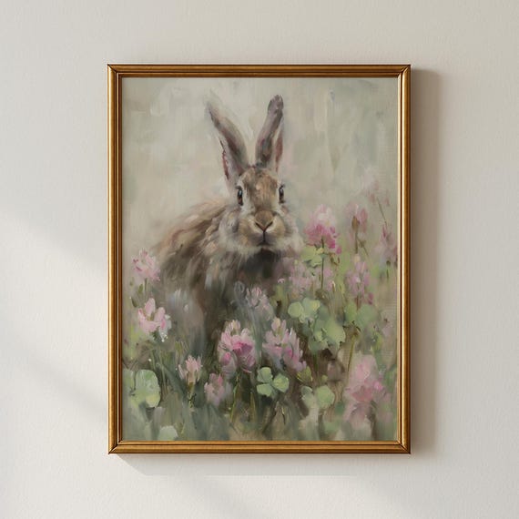Vintage Soft Green Rabbit Print Bedroom Decor Collected Prints Cpp083