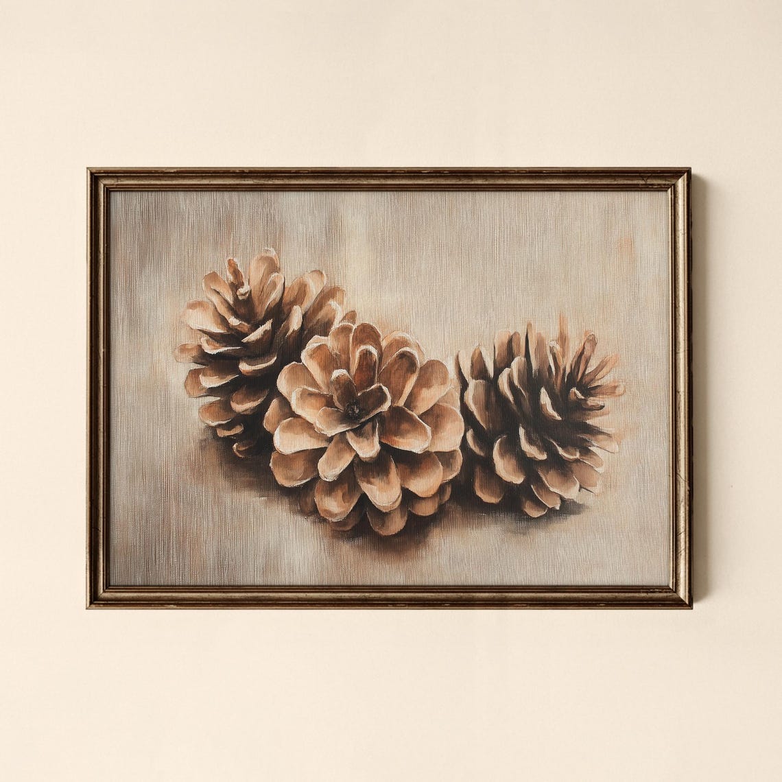 Vintage Pinecone Print Neutral Rustic Botanical Still Life Art