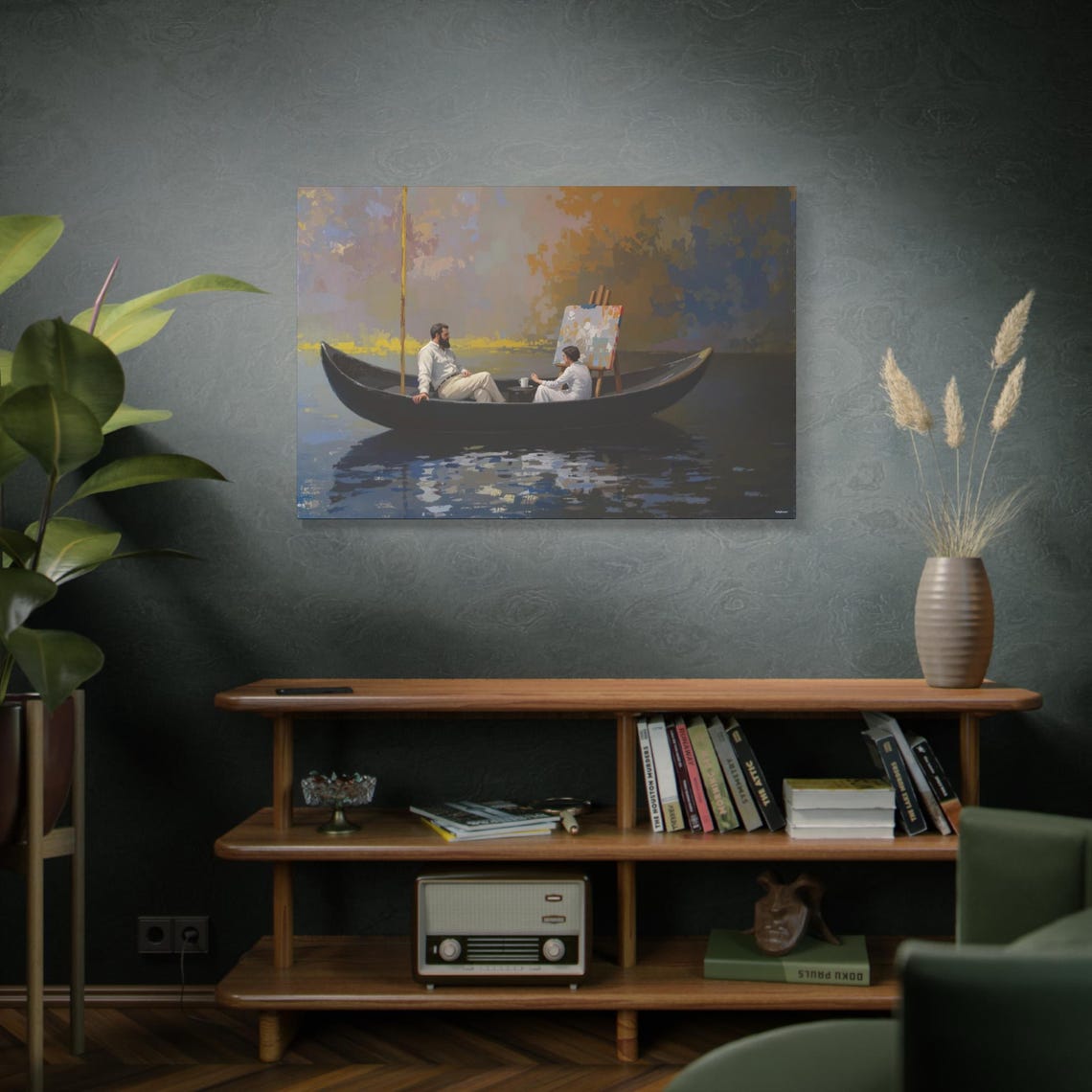 Couple In Boat Artist Easel Surreal Calm Waters Shared Soul Art Print - Image 3