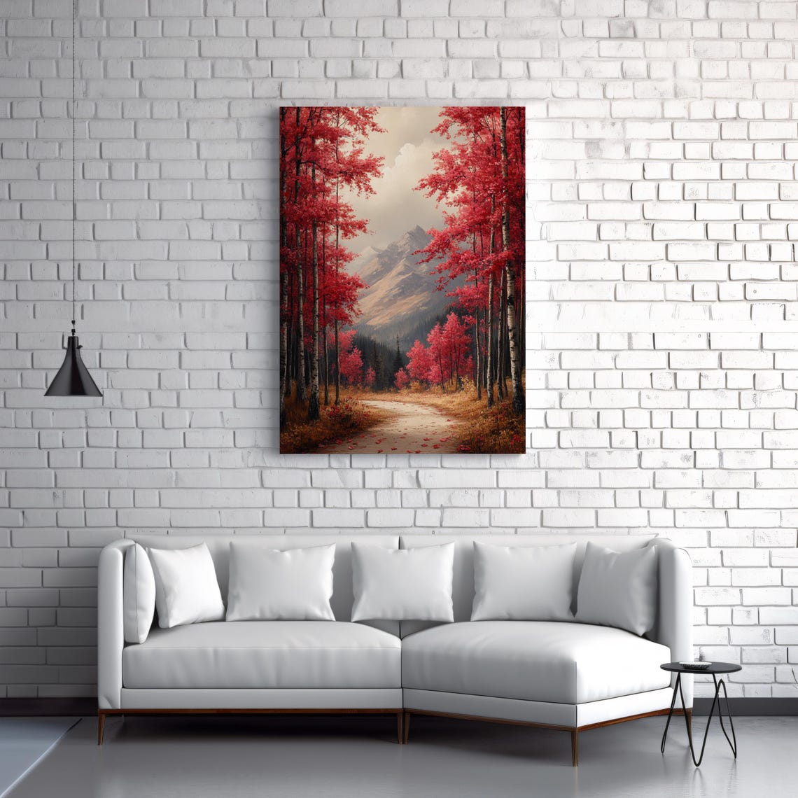 Autumn Red Aspen Forest Pathway Misty Mountain Fall Art Poster - Image 3