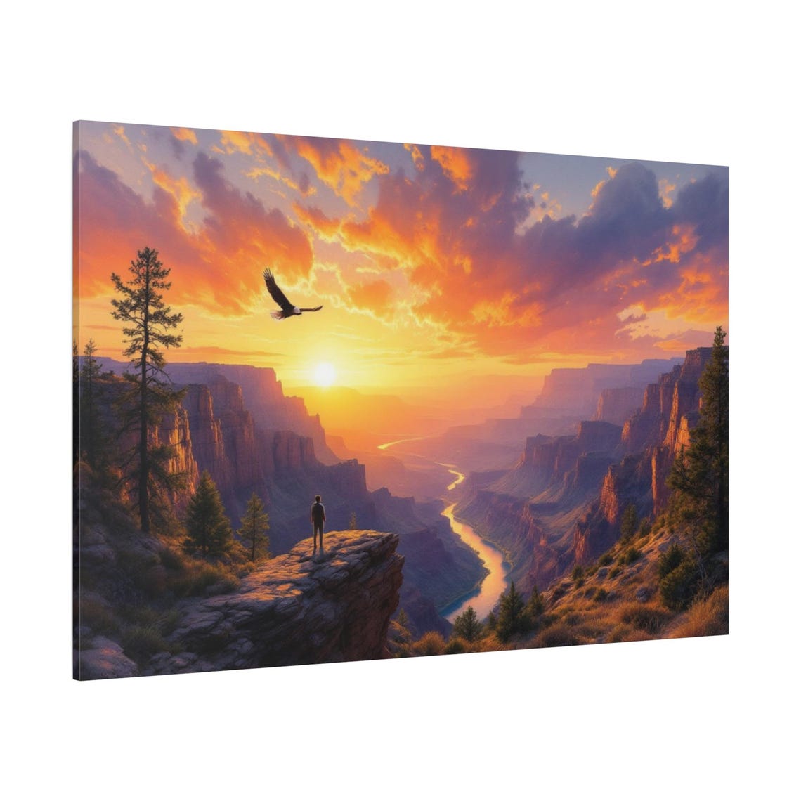 Bald Eagle Grand Canyon Sunset Cliff River View Travel Poster