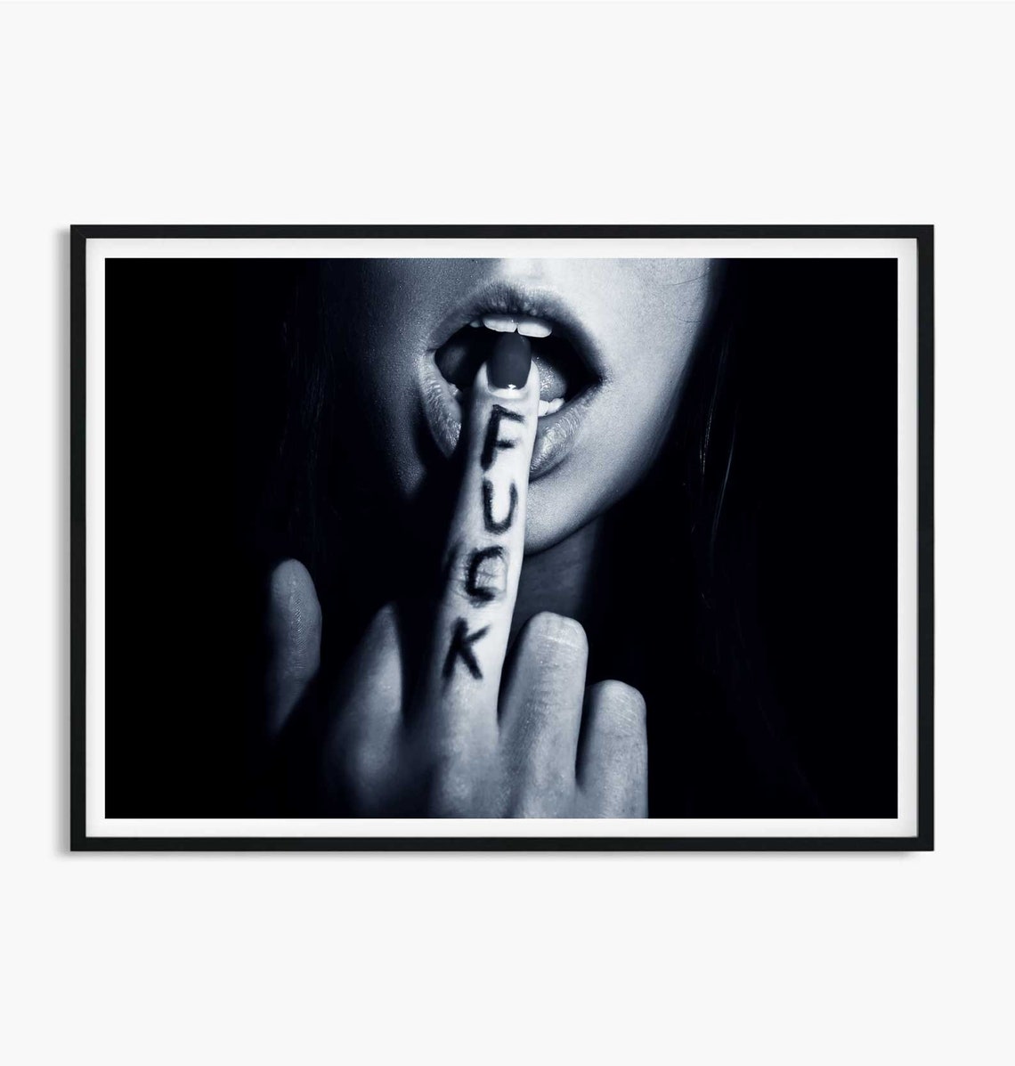 Bold Middle Finger Black and White Edgy Photography Art Poster