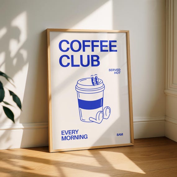 Coffee Club Poster Wall Art Print Kitchen Decor Minimalist Cafe Style Lover Gift