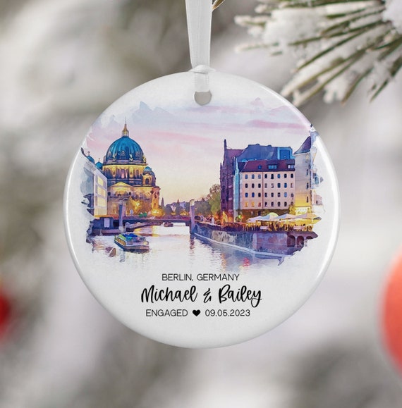 Custom Berlin Germany Ornament, Watercolor Travel Poster