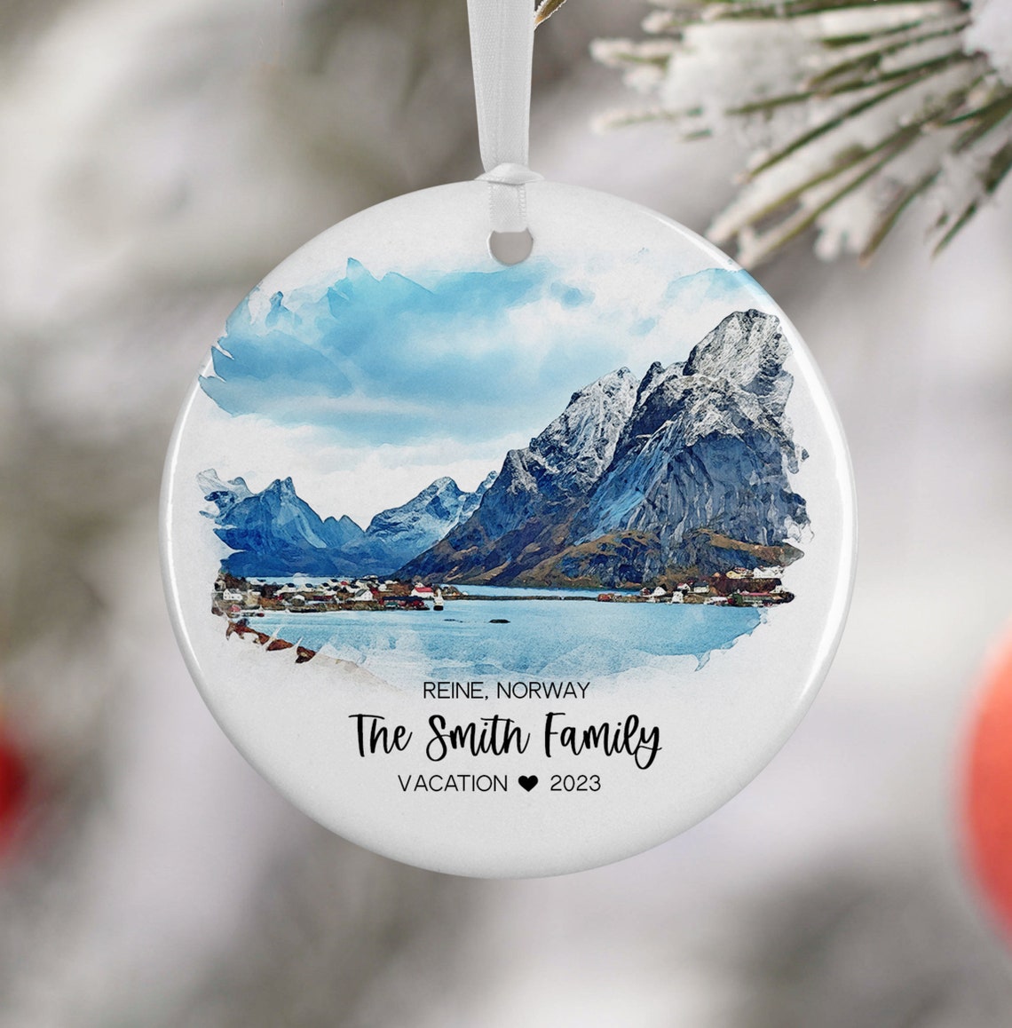 Reine Norway Personalized Family Vacation Watercolor Keepsake Print
