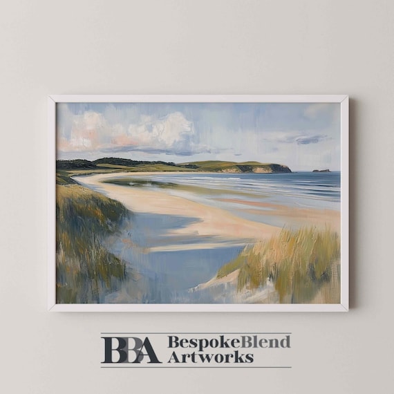 Calm Sandy Cove Pastel Beach Dunes Relaxing Coastal Art Poster