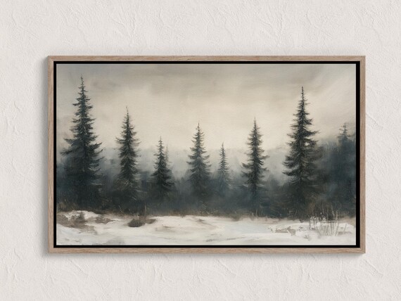 Winter Pine Trees in Falling Snow Quiet Forest Landscape Poster