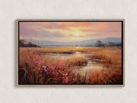 Autumn Landscape Print Fall Wall Art Vintage Style Oil Painting Country Farmhouse Scene