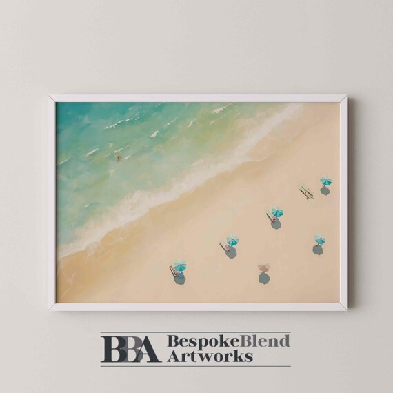 Aerial Beach Umbrellas Turquoise Ocean Summer Coast Scene Poster
