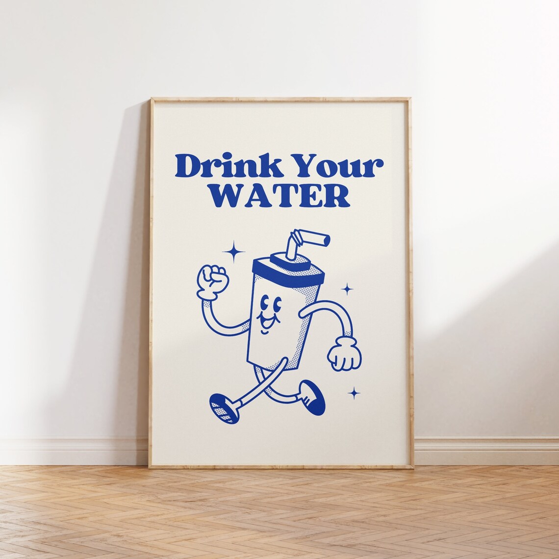 Retro Kitchen Wall Art Drink Your Water Poster Cute Kitchen Print Retro Kitchen Wall Decor Trendy Typography Art Instant
