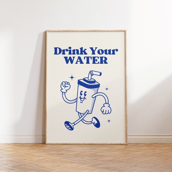 Retro Kitchen Wall Art Drink Your Water Poster Cute Kitchen Print Retro Kitchen Wall Decor Trendy Typography Art Instant