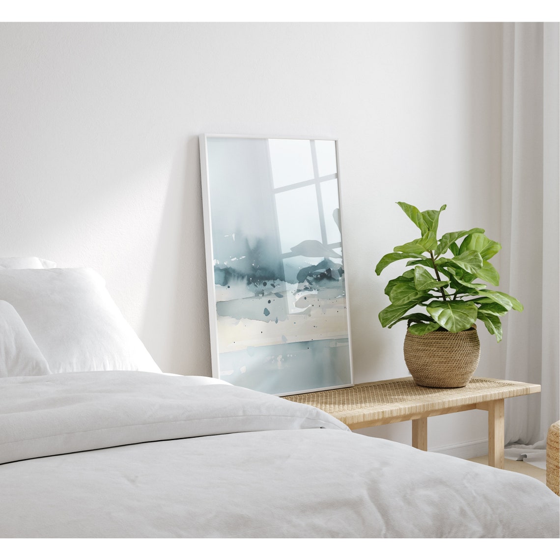 Teal Blue Abstract Watercolor Horizon Splash Modern Art Poster - Image 2