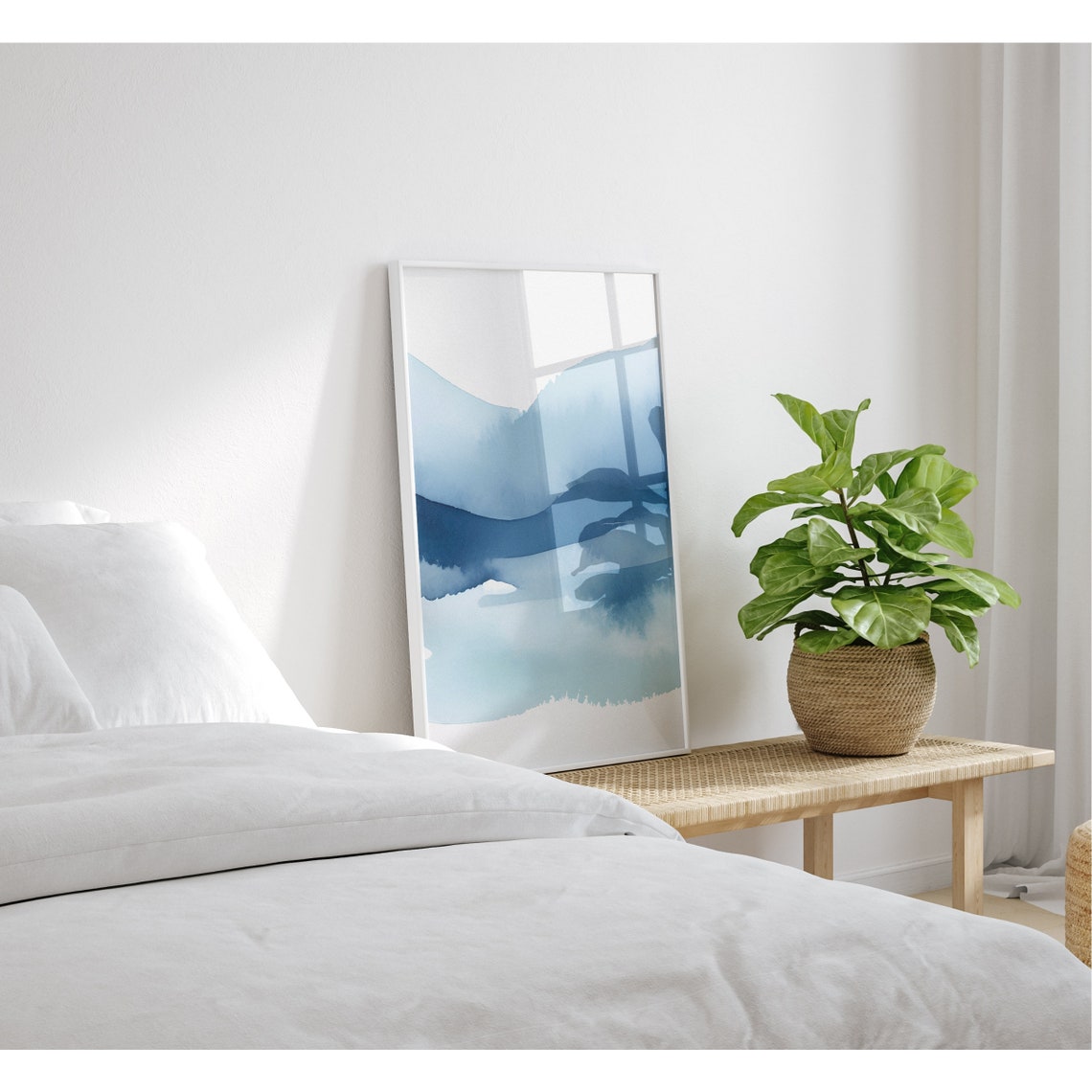 Blue Ombre Watercolor Waves Mountains Abstract Coastal Poster - Image 2