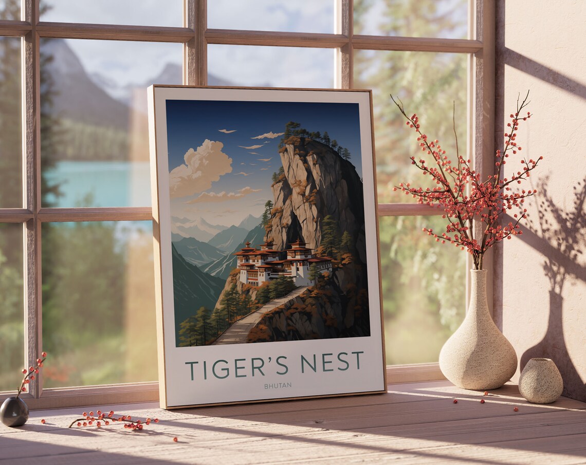 Tiger's Nest Monastery Bhutan Himalayan Cliffside Travel Poster - Image 2