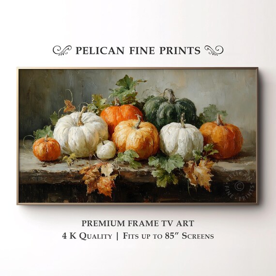 Harvest Pumpkin Still Life Orange White Gourds Fall Art Poster