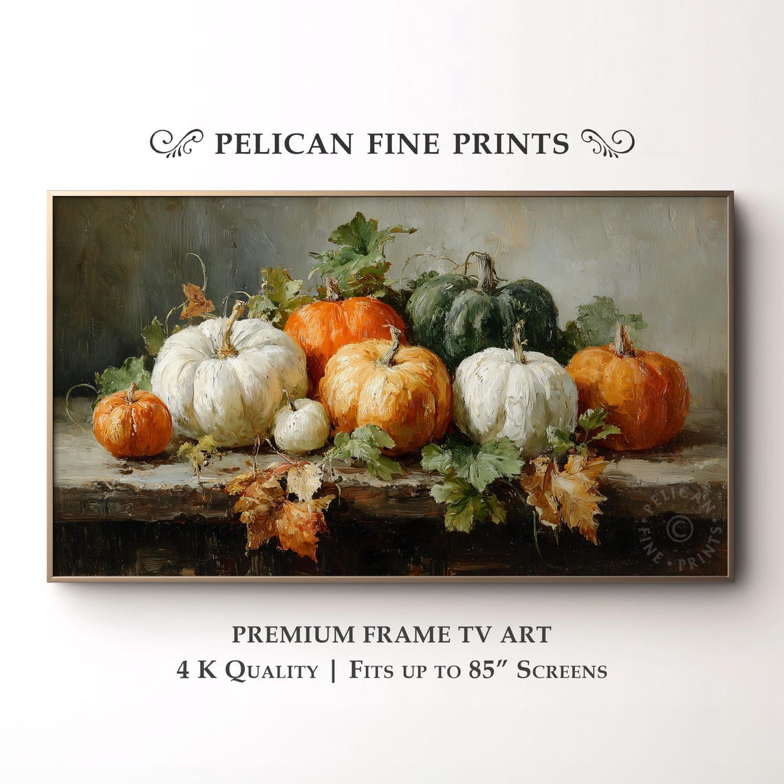 Harvest Pumpkin Still Life Orange White Gourds Fall Art Poster