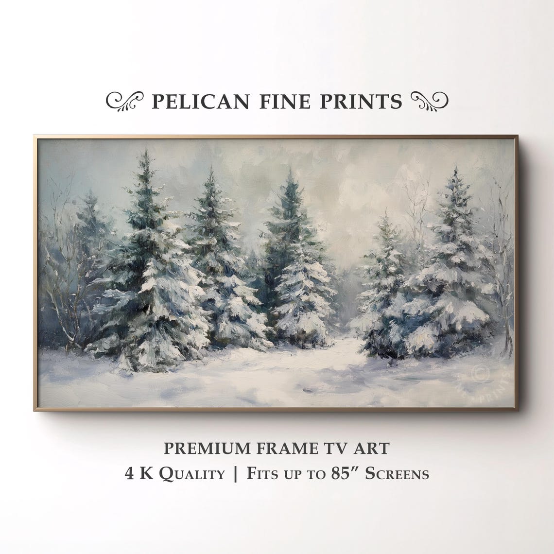 Snow Covered Fir Trees Winter Forest Serene Painting Wall Art