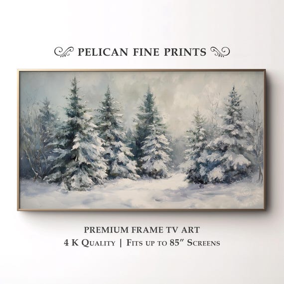 Rustic Frame Tv Art Snowy Fir Trees Serene Winter Landscape Cozy Farmhouse Decor Tv55