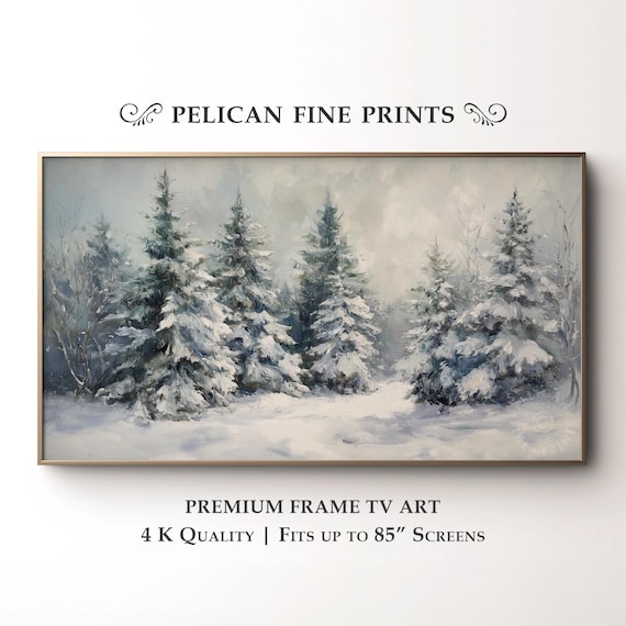 Snow Covered Fir Trees Winter Forest Serene Painting Wall Art