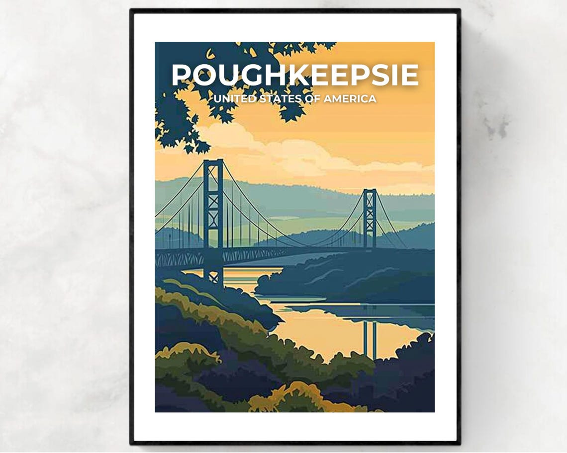 Poughkeepsie New York Suspension Bridge Hudson Sunset Poster