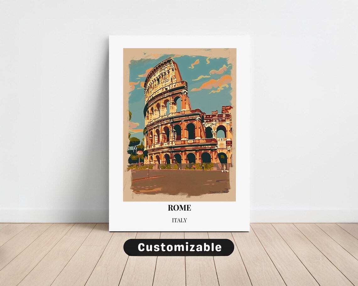 Rome Italy Colosseum Ancient Ruins Landmark Vintage Travel Poster