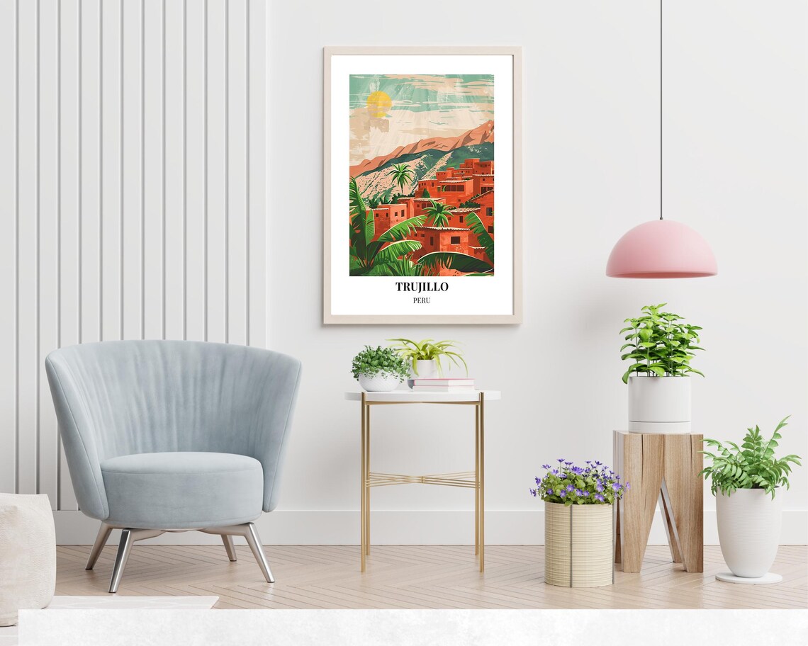 Red Adobe Hillside Village Of Trujillo Peru In The Mountains Poster - Image 2