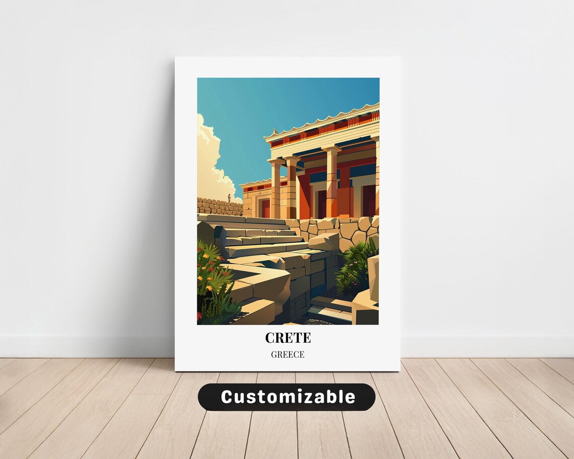 Crete Greece Knossos Palace Ruins Vintage Travel Canvas Poster