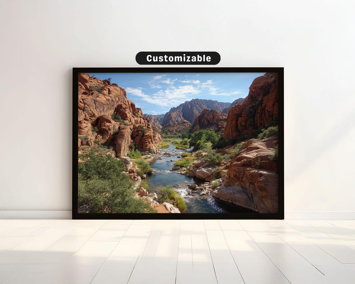 Red Rock Canyon River Winding Through Desert Cliffs Nature Poster