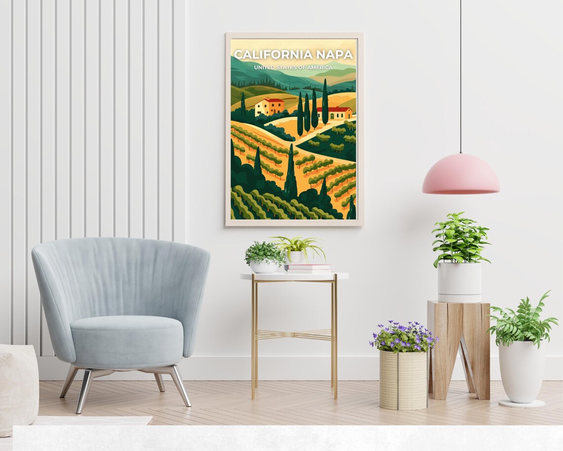Napa California Rolling Vineyards Countryside Wine Travel Print - Image 2