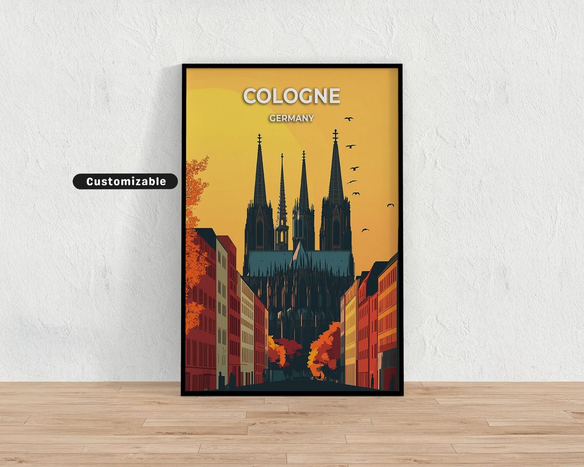 Cologne Germany Cathedral Autumn Sunset Vintage Travel Poster