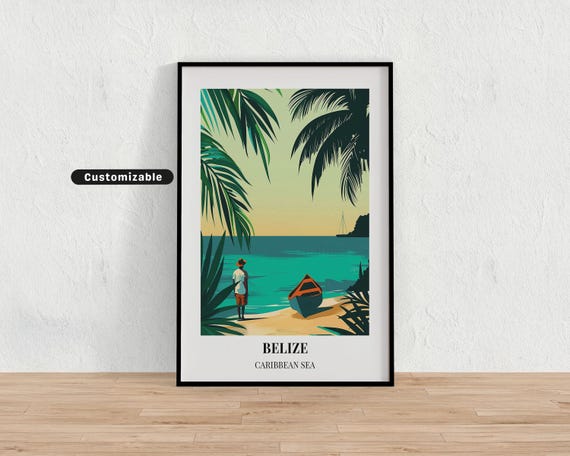 Belize Caribbean Sea Travel Poster Custom Wall Art