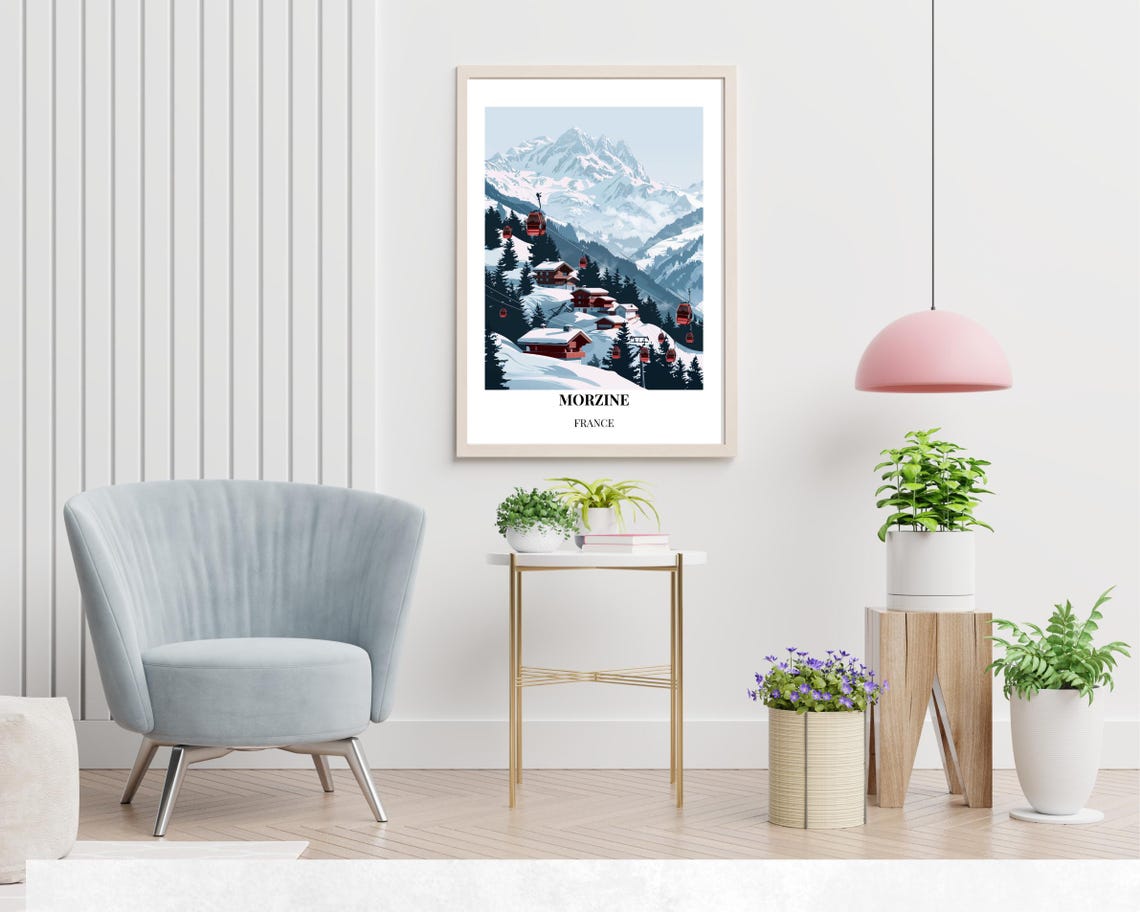 Morzine France Gondolas Mountain Chalets Winter Poster Artwork - Image 2