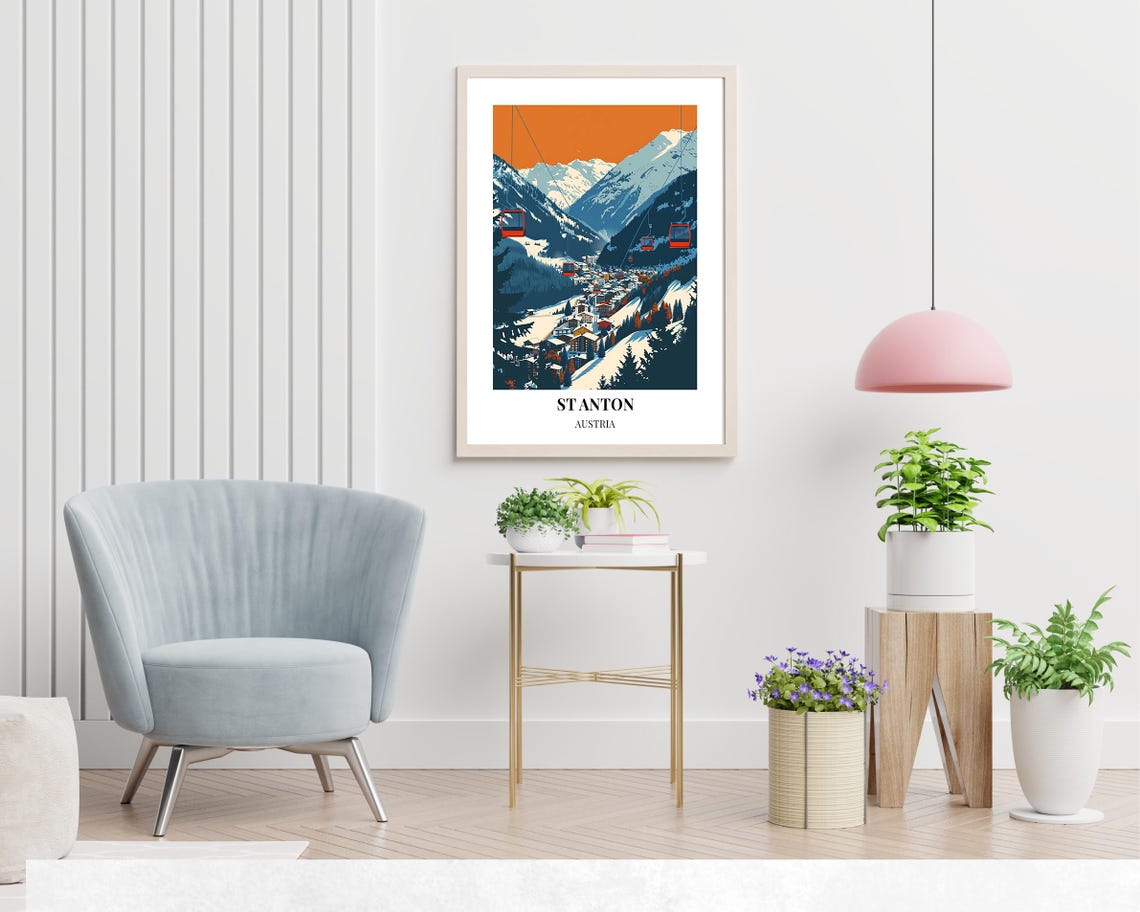 St Anton Austria Ski Gondolas Snowy Valley Sunset Alpine Poster - Image 2