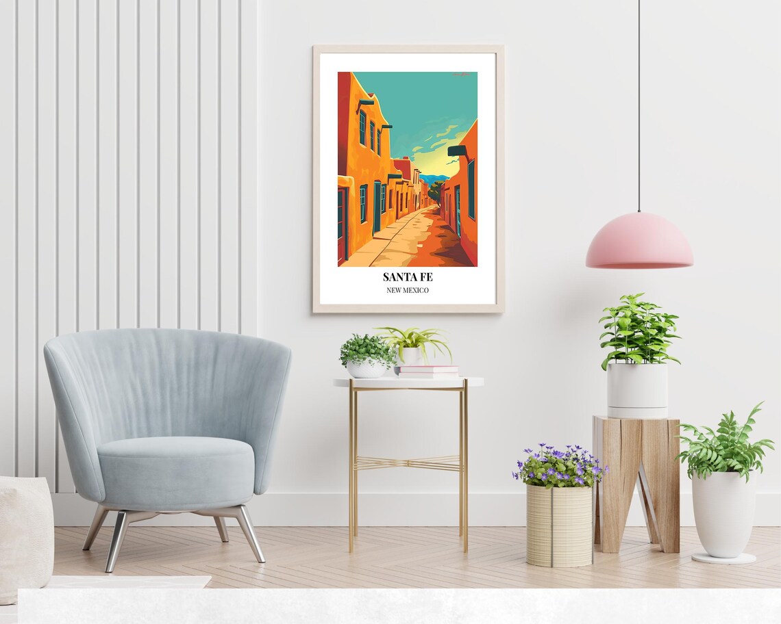 Santa Fe New Mexico Sunlit Adobe Alleyway Southwestern Travel Poster - Image 2